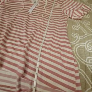 Jane and Delancey Pink and White Striped Swim Coverup